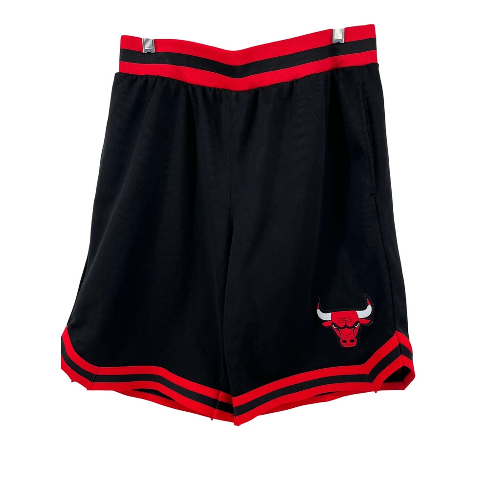 Ultra Game NBA Chicago Bulls Mens Large Black Red Mesh Basketball Shorts Gym‎ L